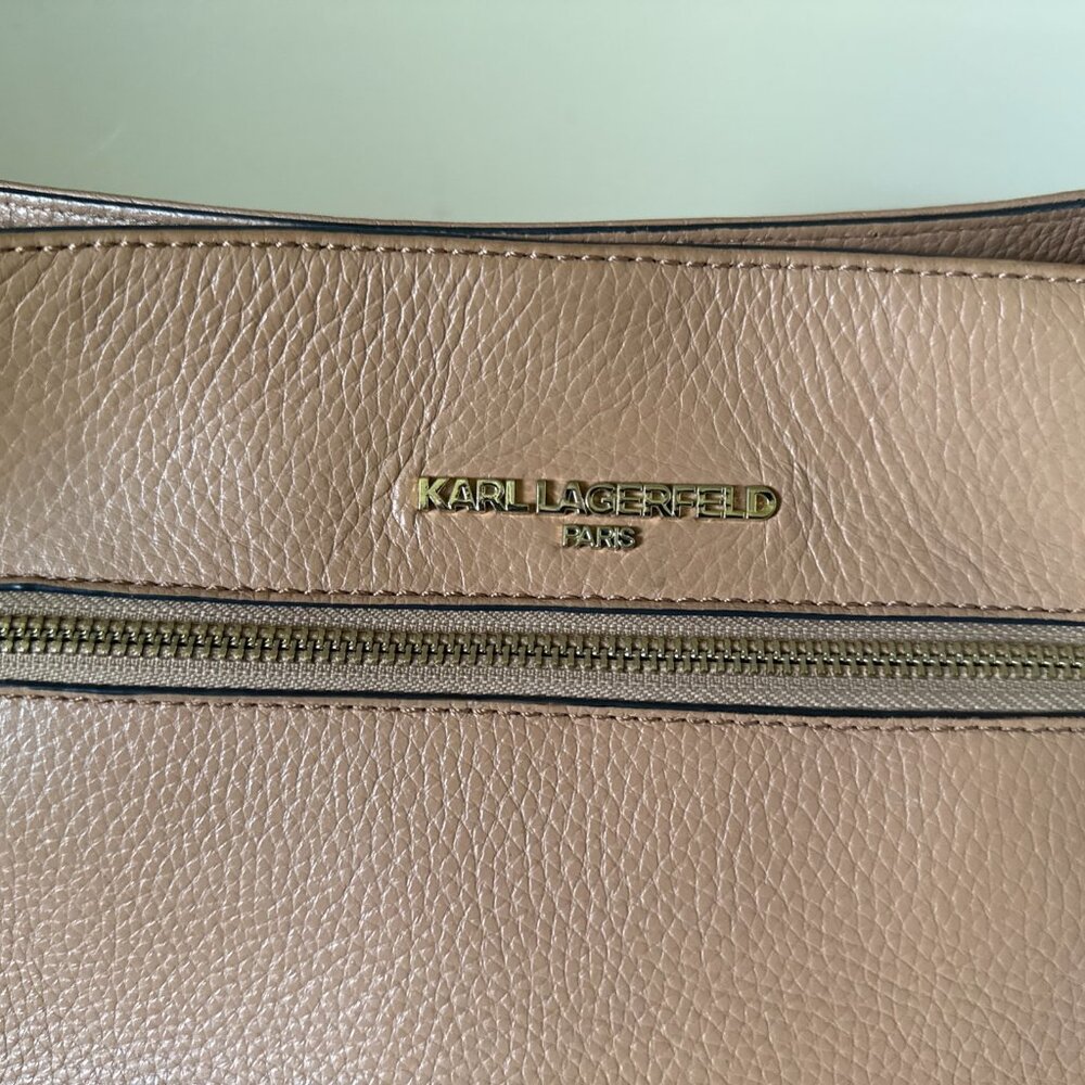 KARL LAGERFELD Triple Compartment Chain Shoulder Bag Beige Vegan Leather - Picture 6 of 14
